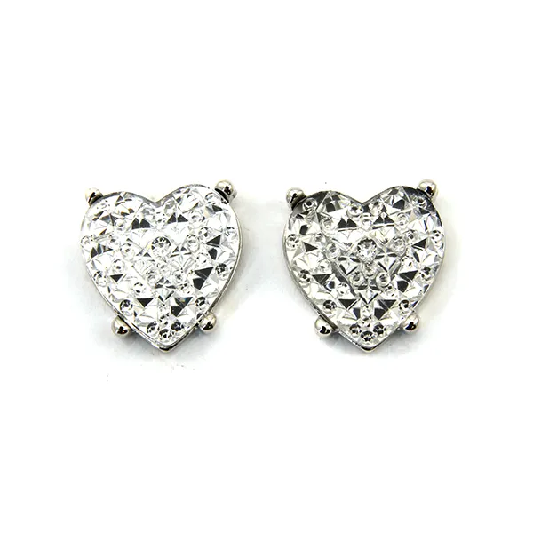 Silver Crystallized Heart Stud Earrings