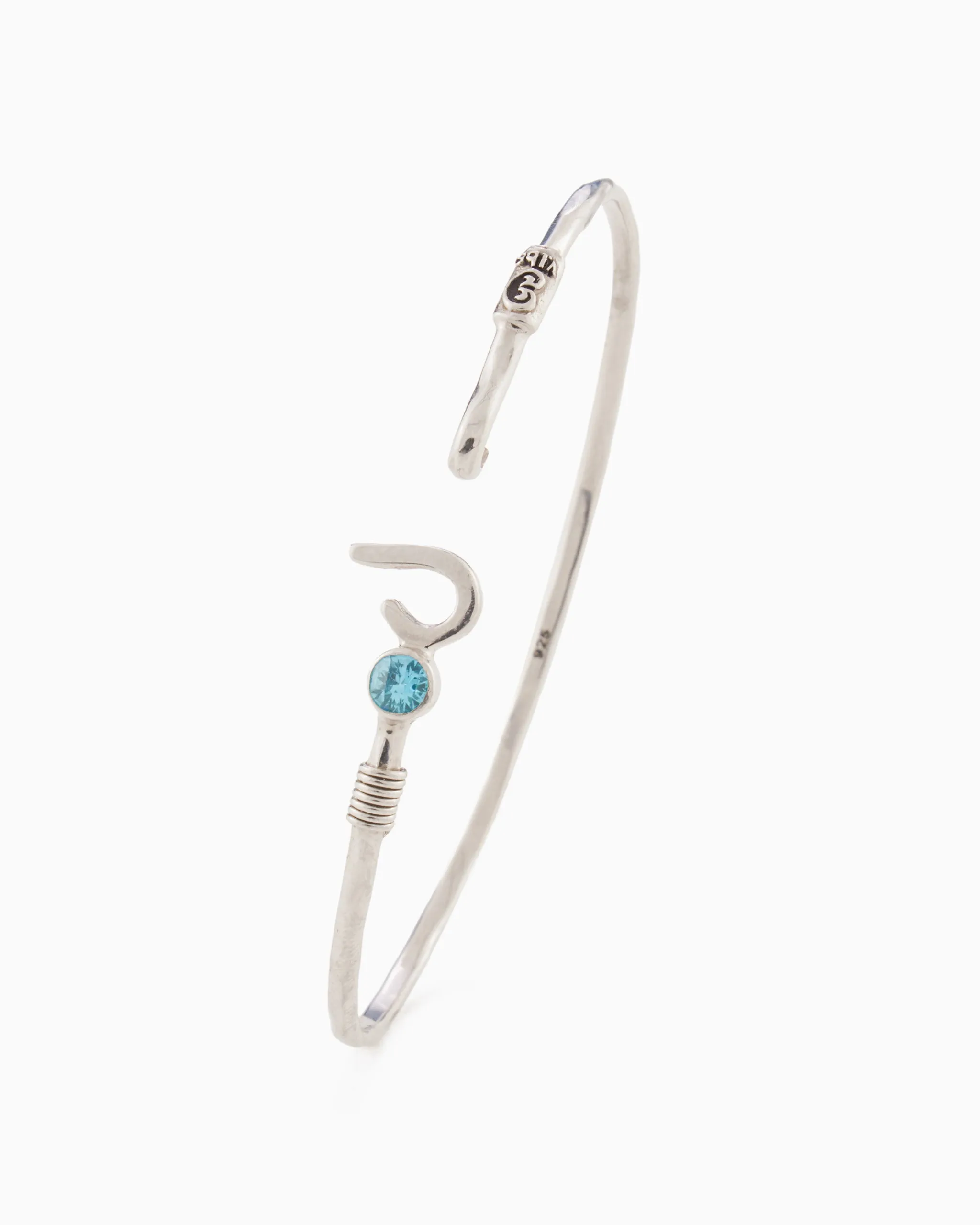 St. John Hook Bracelet with Stone, 2mm - Hampton Blue Topaz