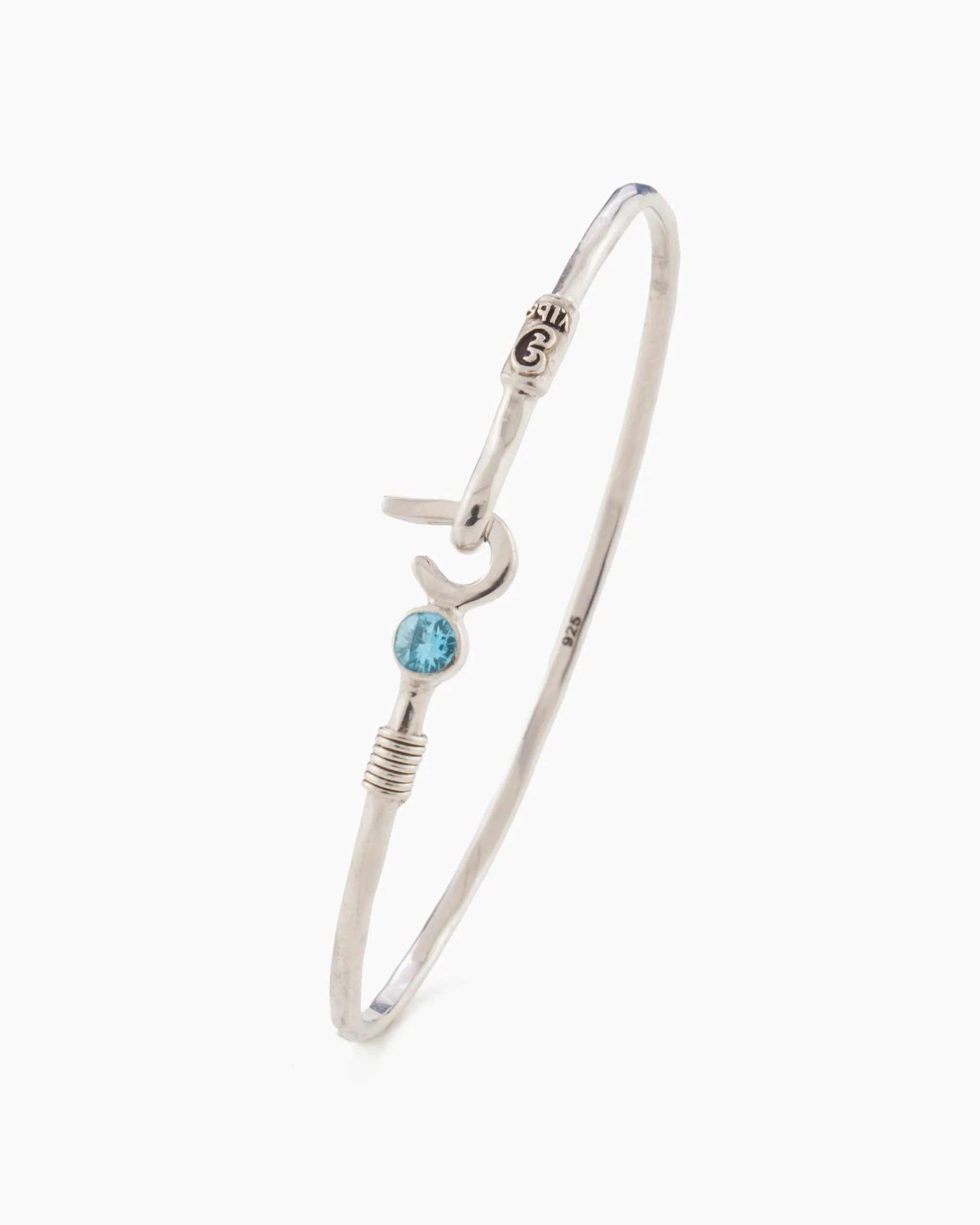 St. John Hook Bracelet with Stone, 2mm - Hampton Blue Topaz