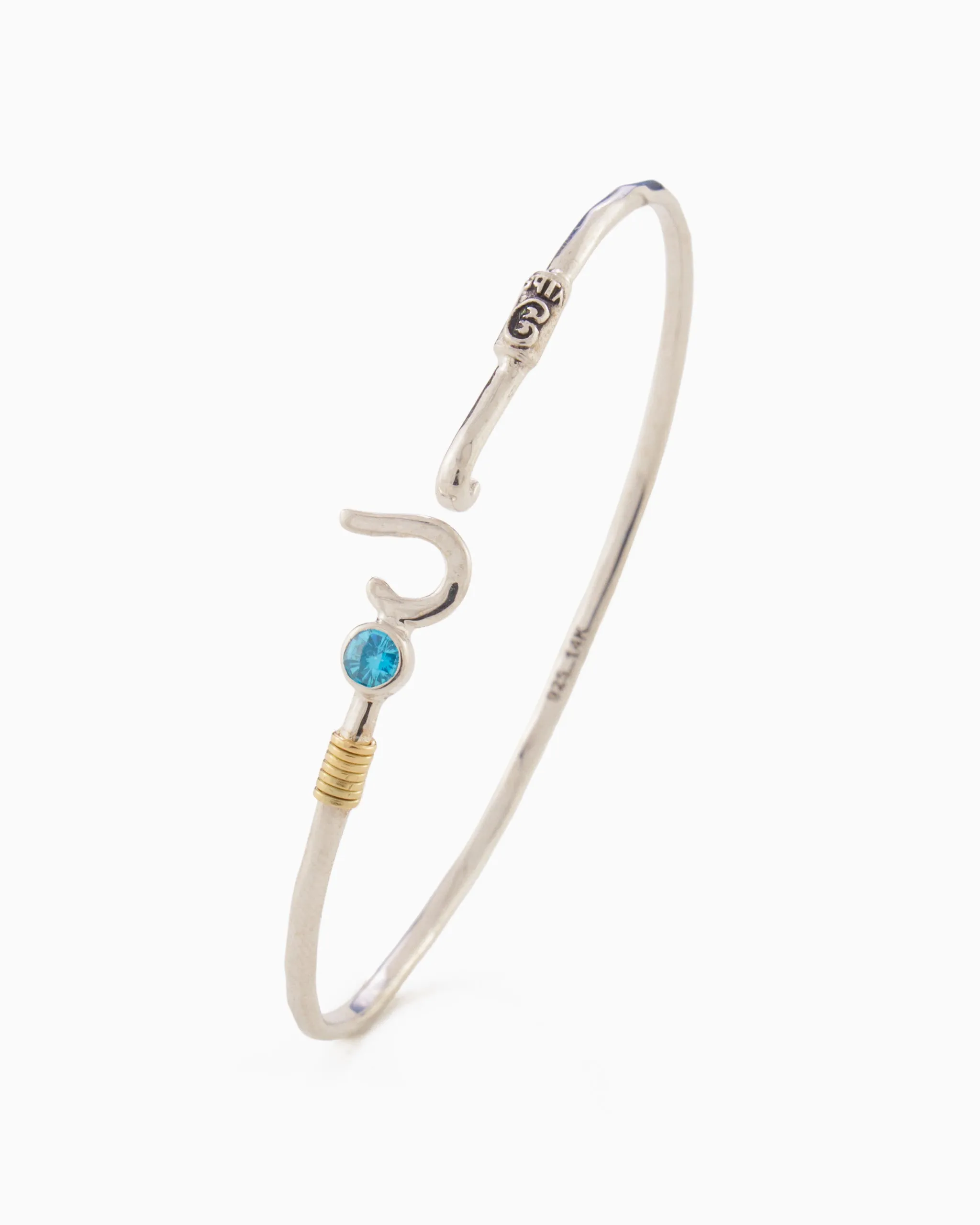 St. John Hook Bracelet with Stone, 2mm - Hampton Blue Topaz