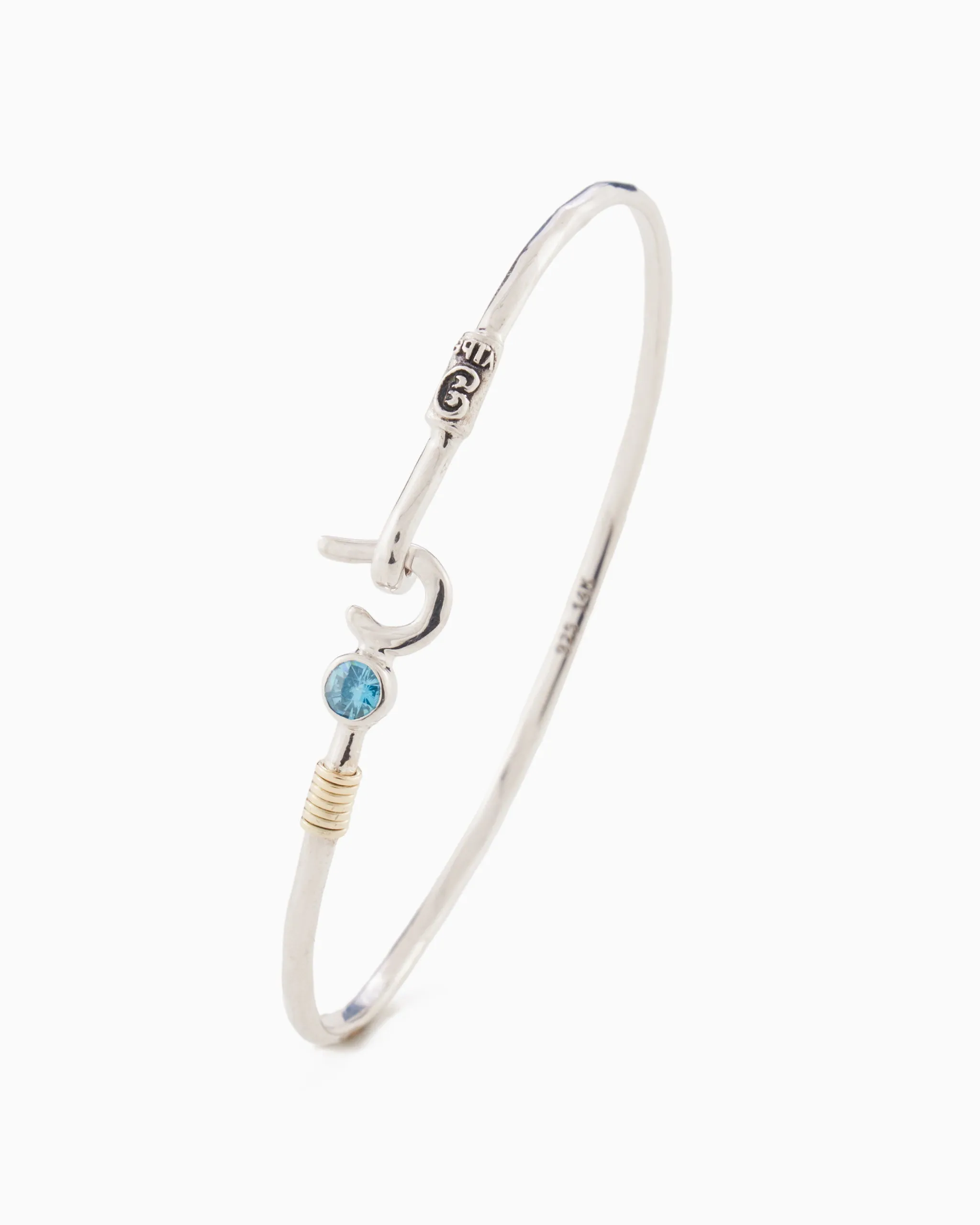 St. John Hook Bracelet with Stone, 2mm - Hampton Blue Topaz