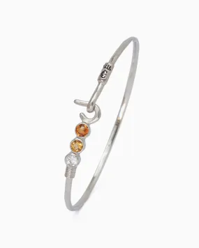 St. John Hook Bracelet with Triple Stones, 2mm - Dark Citrine/Citrine/White Zircon