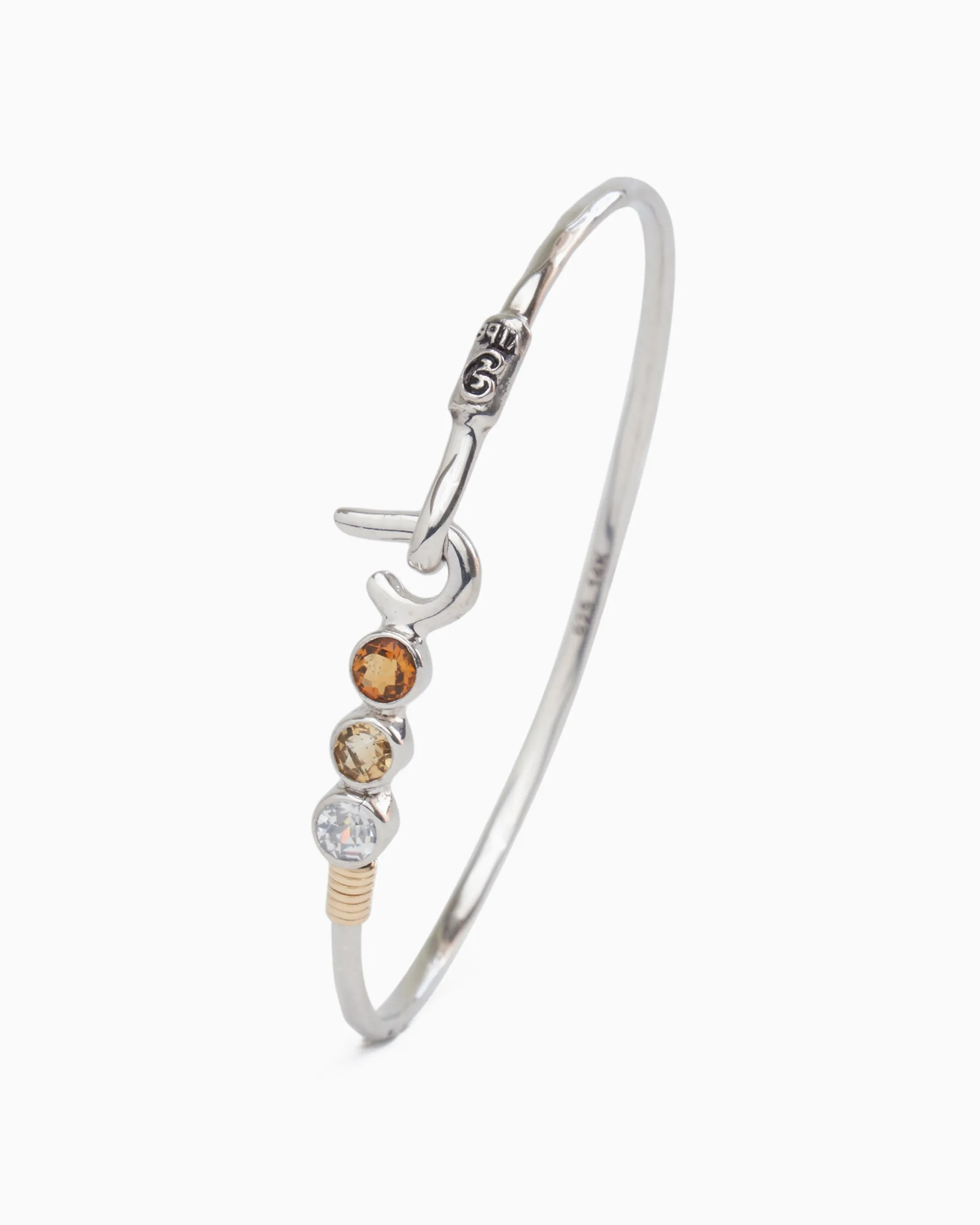 St. John Hook Bracelet with Triple Stones, 2mm - Dark Citrine/Citrine/White Zircon