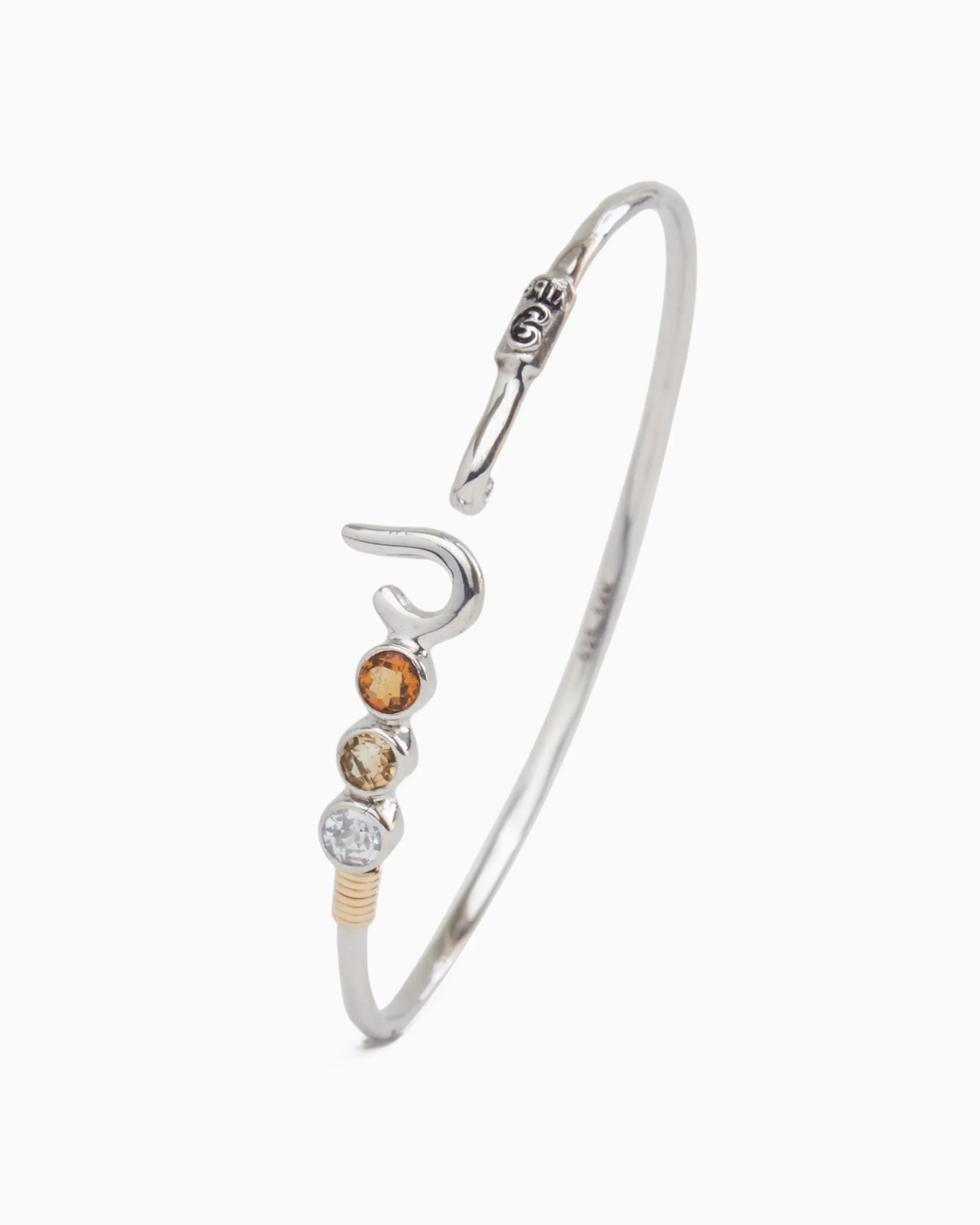 St. John Hook Bracelet with Triple Stones, 2mm - Dark Citrine/Citrine/White Zircon