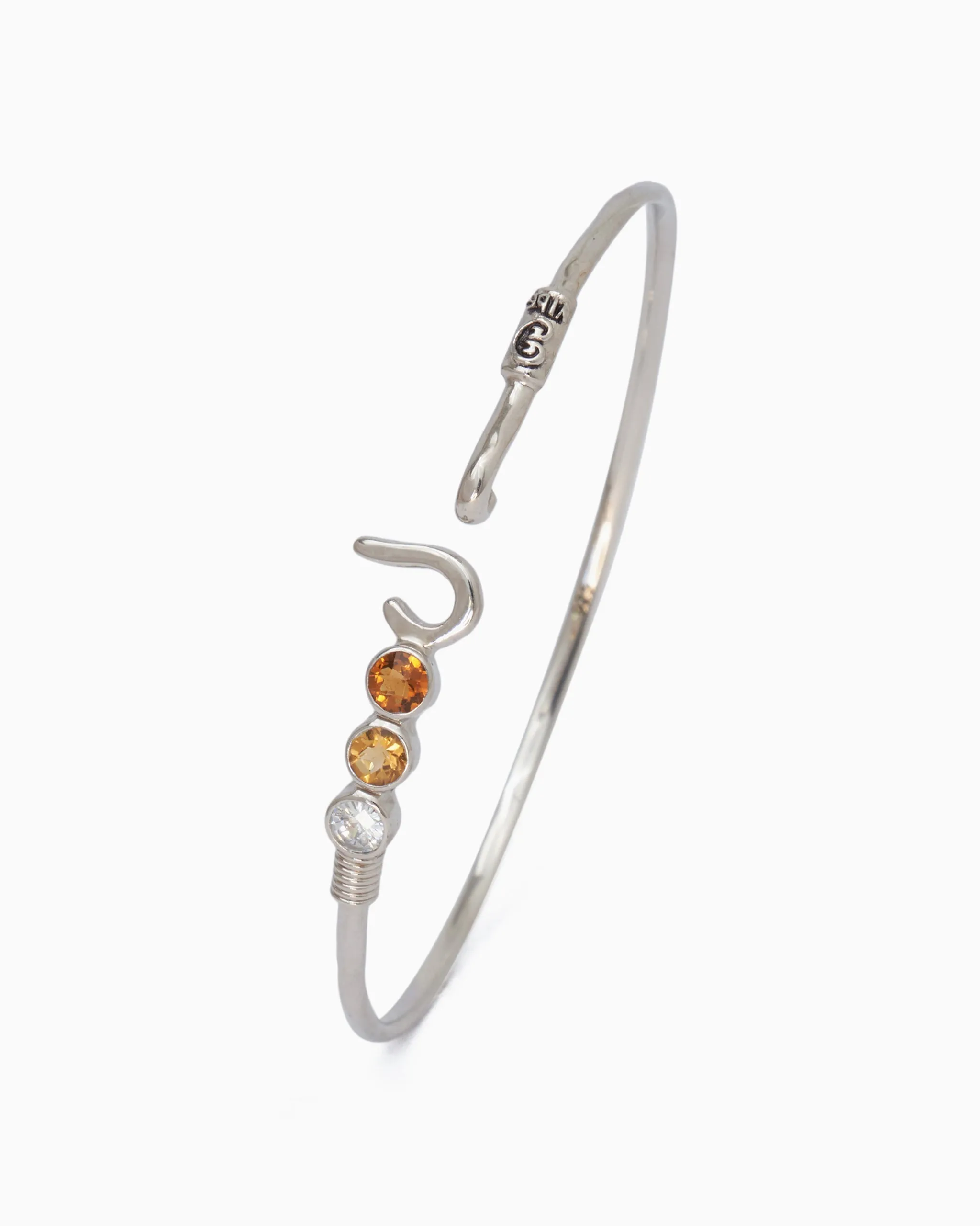 St. John Hook Bracelet with Triple Stones, 2mm - Dark Citrine/Citrine/White Zircon