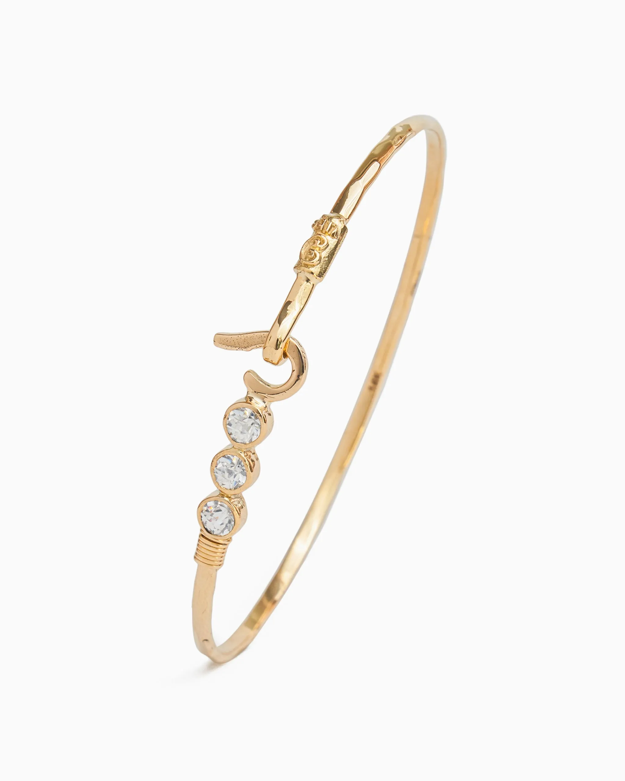 St. John Hook Bracelet with Triple Stones, 2mm - White Zircon