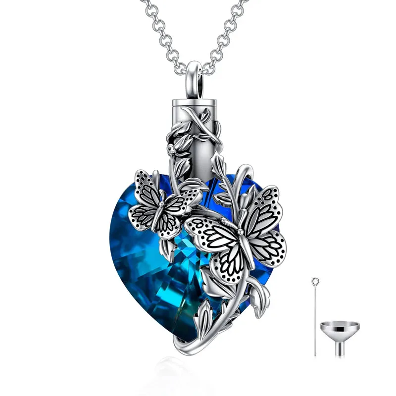 Sterling Silver Rose Flower Cremation Necklace For Ashes Crystal Urn Necklace For Ashes For Women Memorial Jewelry