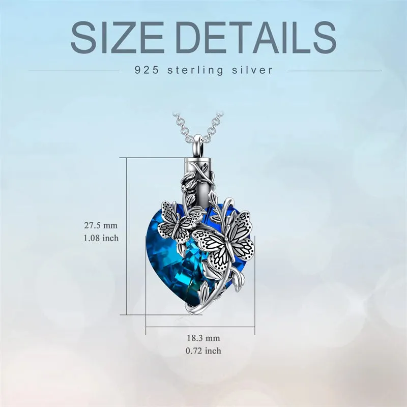 Sterling Silver Rose Flower Cremation Necklace For Ashes Crystal Urn Necklace For Ashes For Women Memorial Jewelry