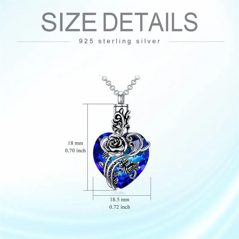 Sterling Silver Rose Flower Cremation Necklace For Ashes Crystal Urn Necklace For Ashes For Women Memorial Jewelry