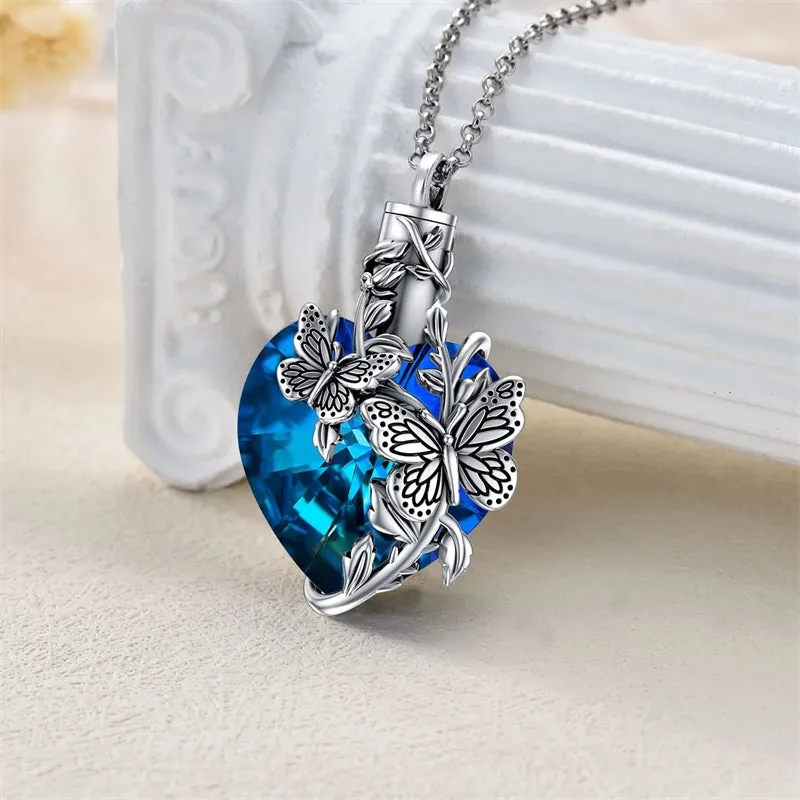 Sterling Silver Rose Flower Cremation Necklace For Ashes Crystal Urn Necklace For Ashes For Women Memorial Jewelry