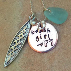 Surfer Girl Necklace, Surf Board Necklace, Sea Glass Necklace, Beach Girl Necklace, Ocean Necklace, Surfer Girl, nataashaloha