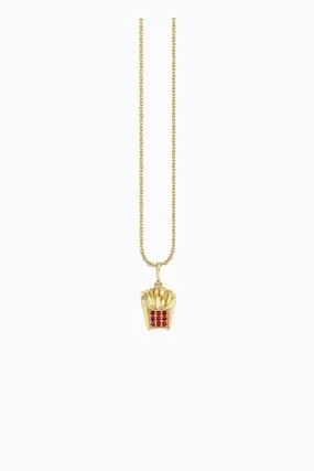 Sydney Evan Fries Charm Necklace - Yellow Gold