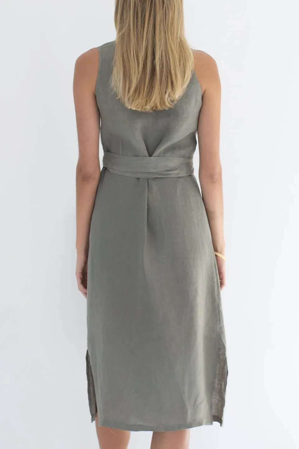 The Wrap Khaki Linen Midi SL Dress