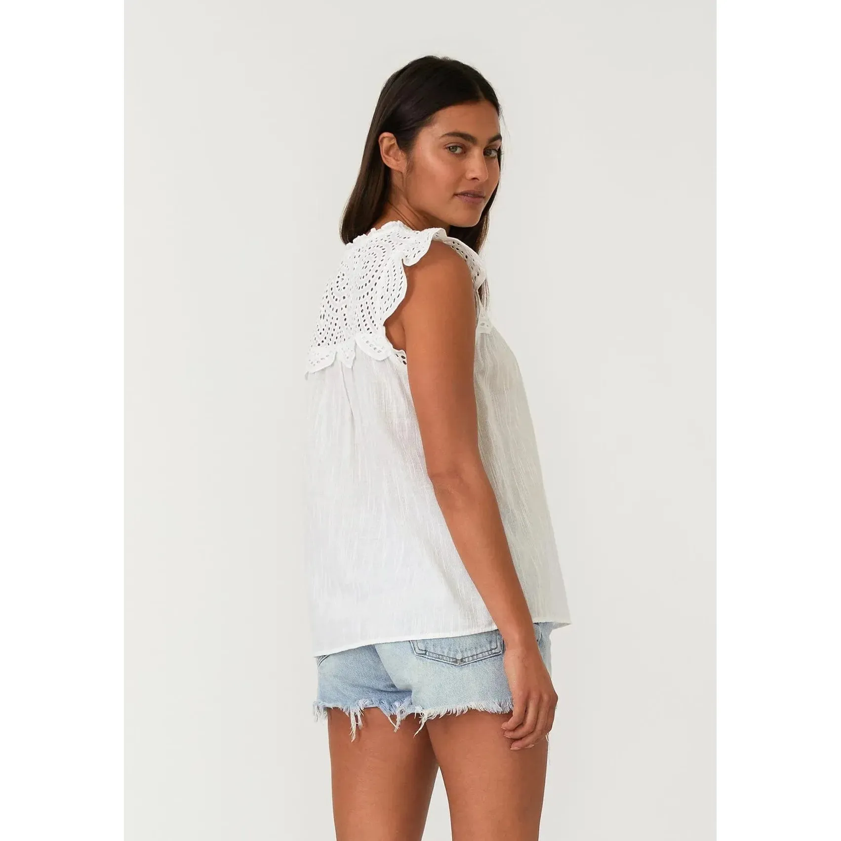 Tory Embroidered Cap Sleeve V Neck Lovestitch Top