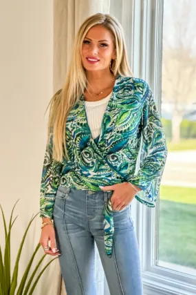 Tribal Sonoma Wrap Top Bell Sleeve : Oceanside