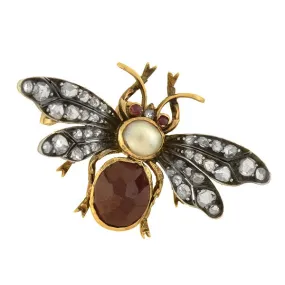 Victorian 18kt Garnet, Diamond, Pearl   Ruby Bug Pin