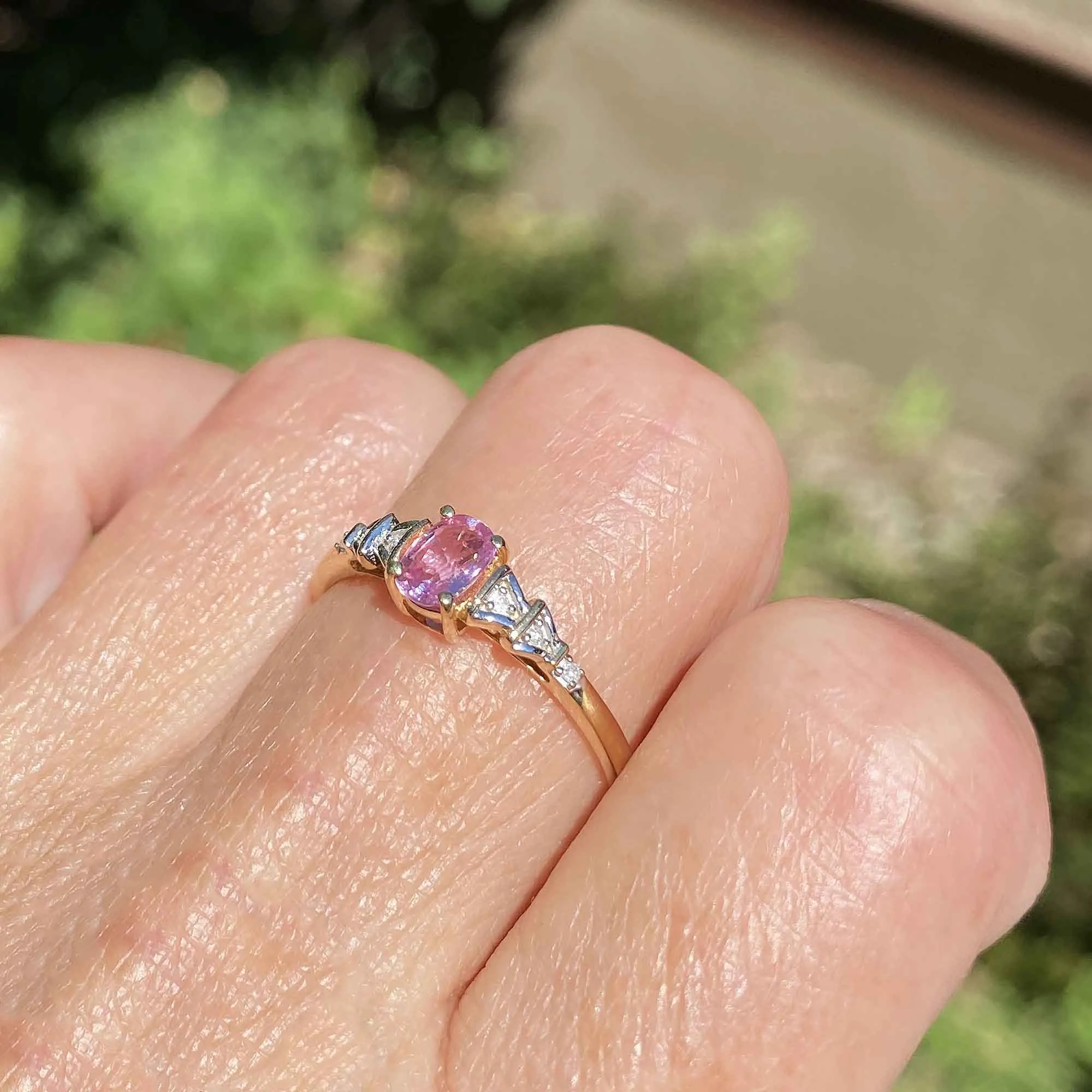 Vintage Arrow Diamond Pink Sapphire Ring in Gold