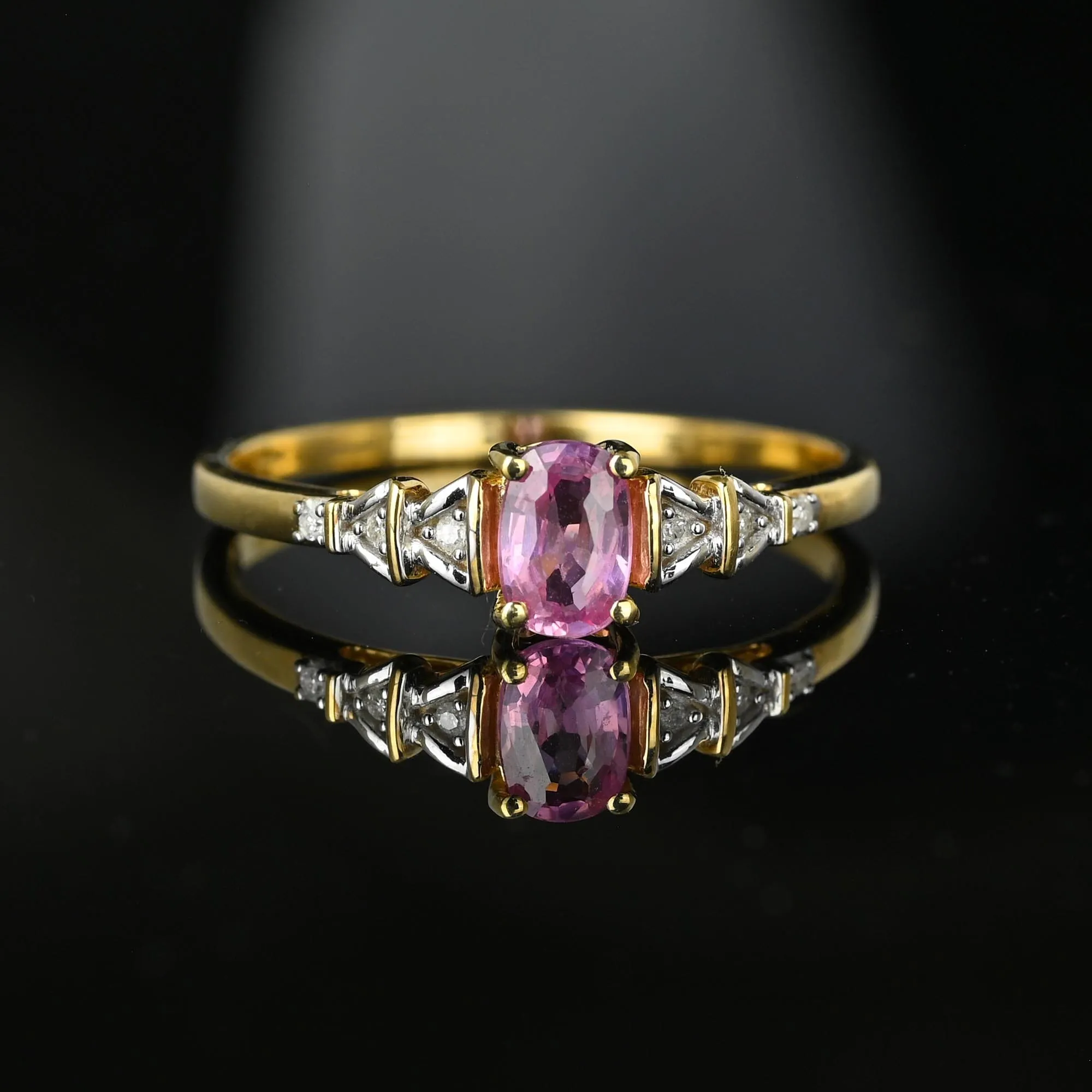 Vintage Arrow Diamond Pink Sapphire Ring in Gold