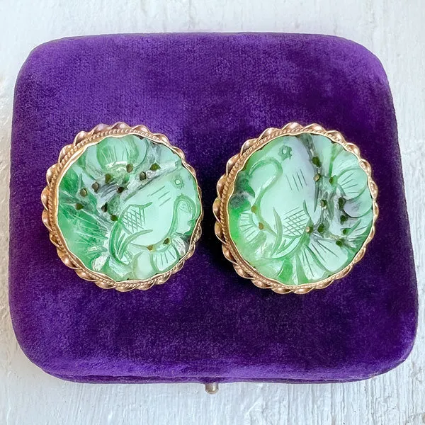 Vintage Carved Jade Earrings