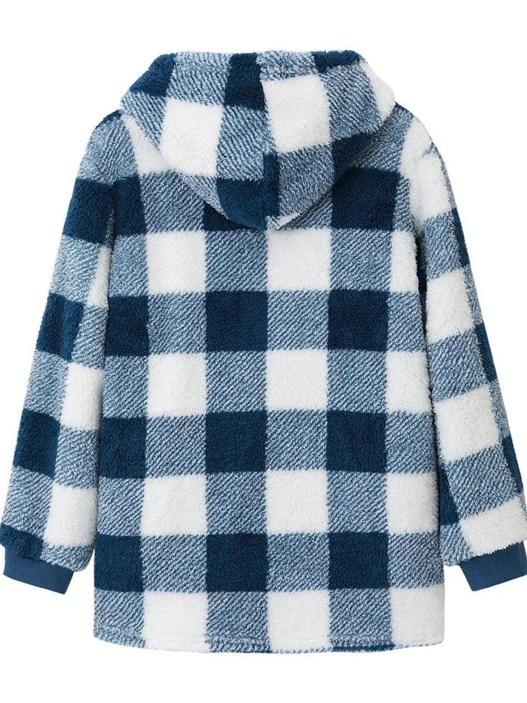 Vintage Plaid Zip Up Hoodie Sweatshirt for Women