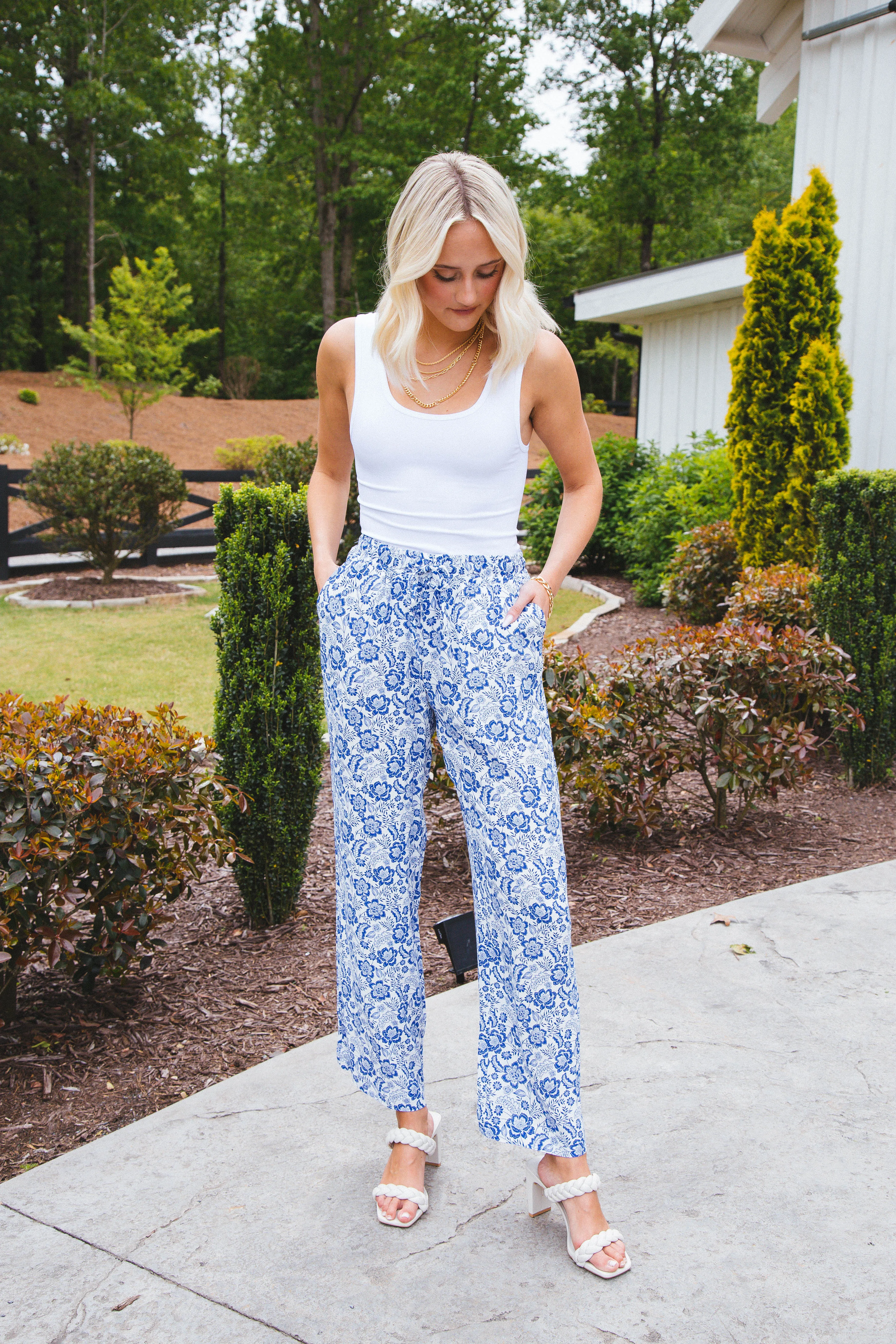 Wendy Floral Pants, Blue/White | Velvet Heart