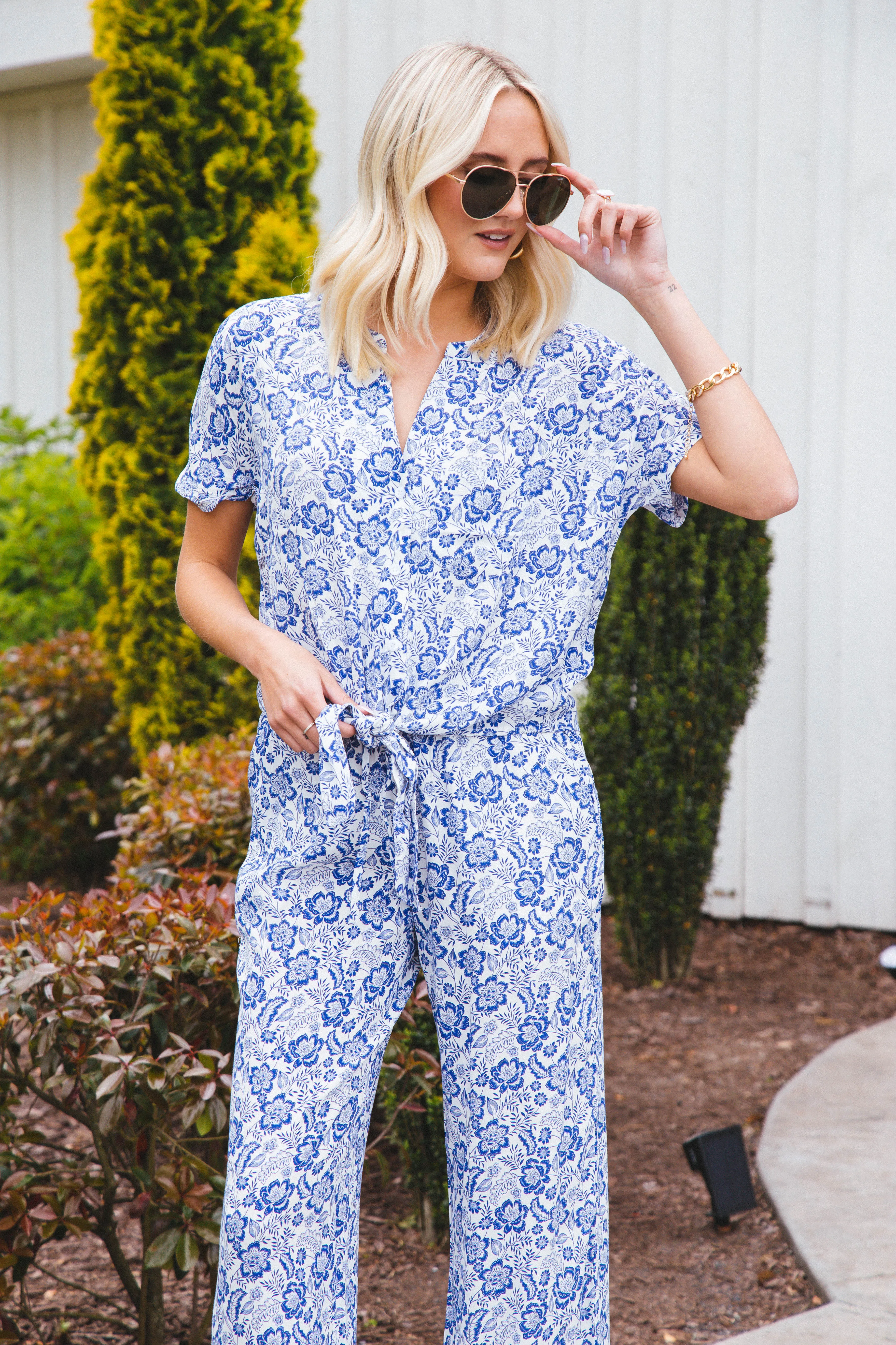 Wendy Floral Pants, Blue/White | Velvet Heart