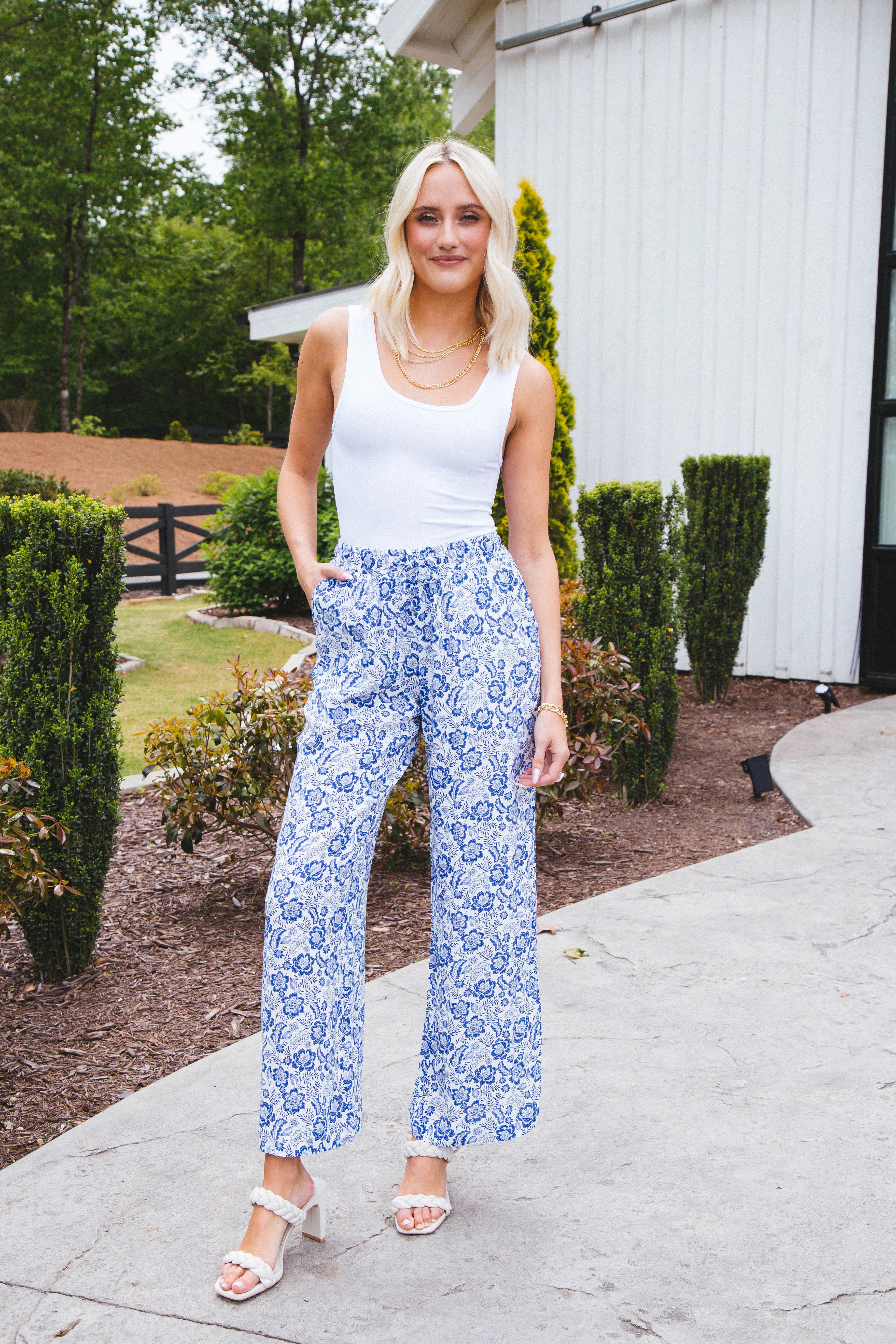 Wendy Floral Pants, Blue/White | Velvet Heart