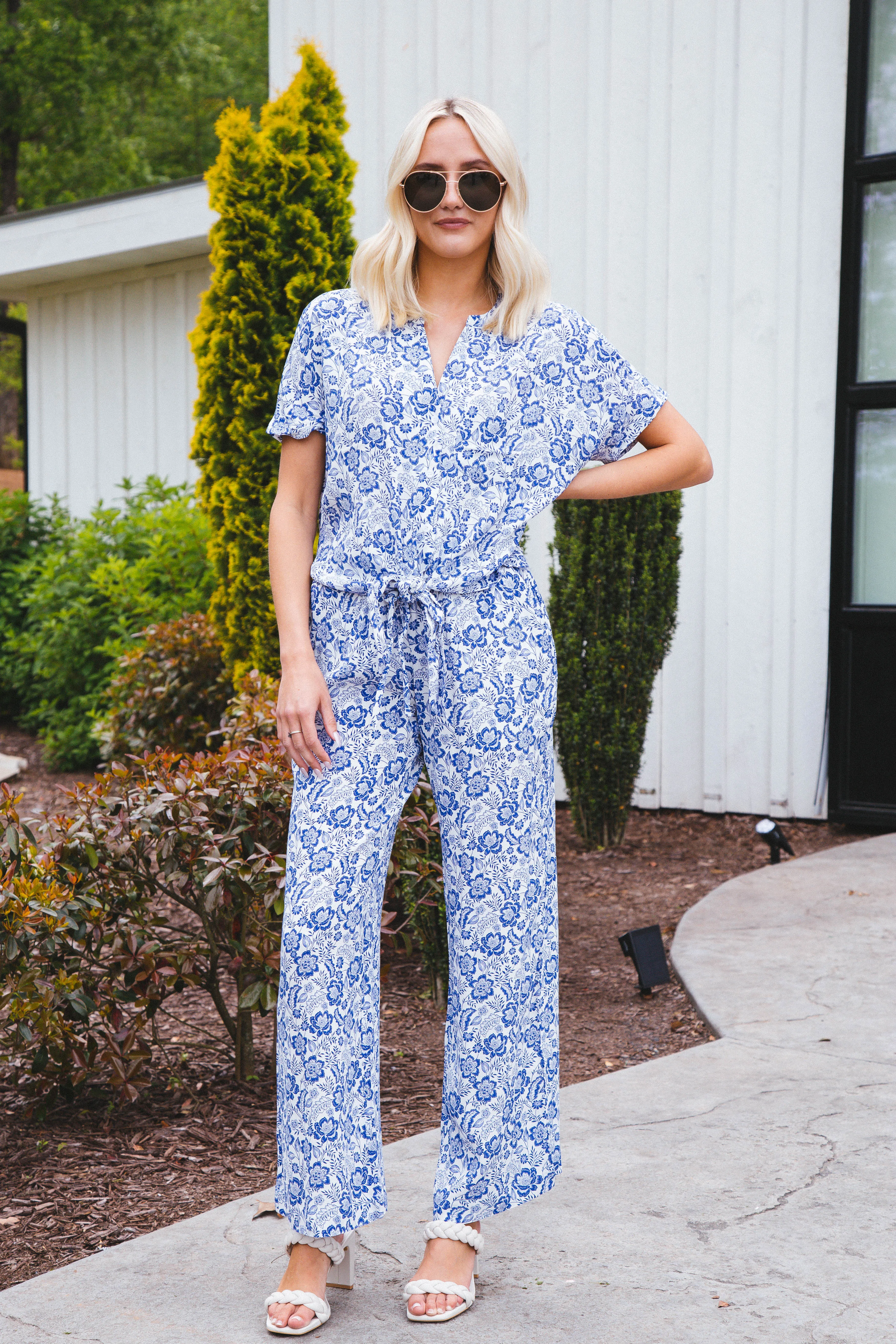 Wendy Floral Pants, Blue/White | Velvet Heart