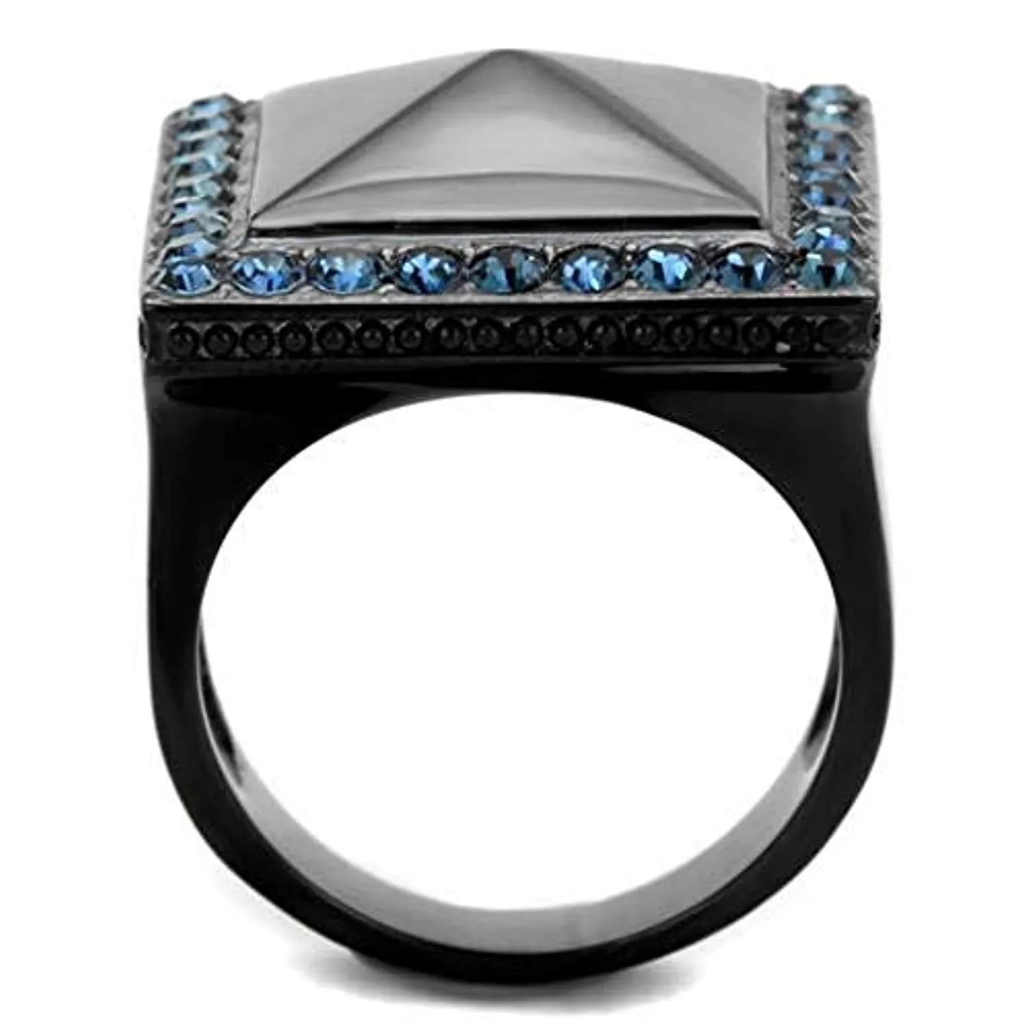 WildKlass Stainless Steel Ring IP Black Women Top Grade Crystal Montana