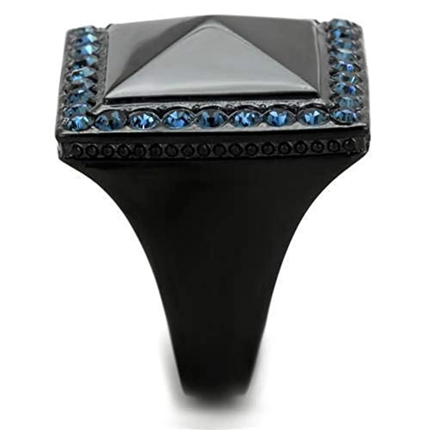 WildKlass Stainless Steel Ring IP Black Women Top Grade Crystal Montana