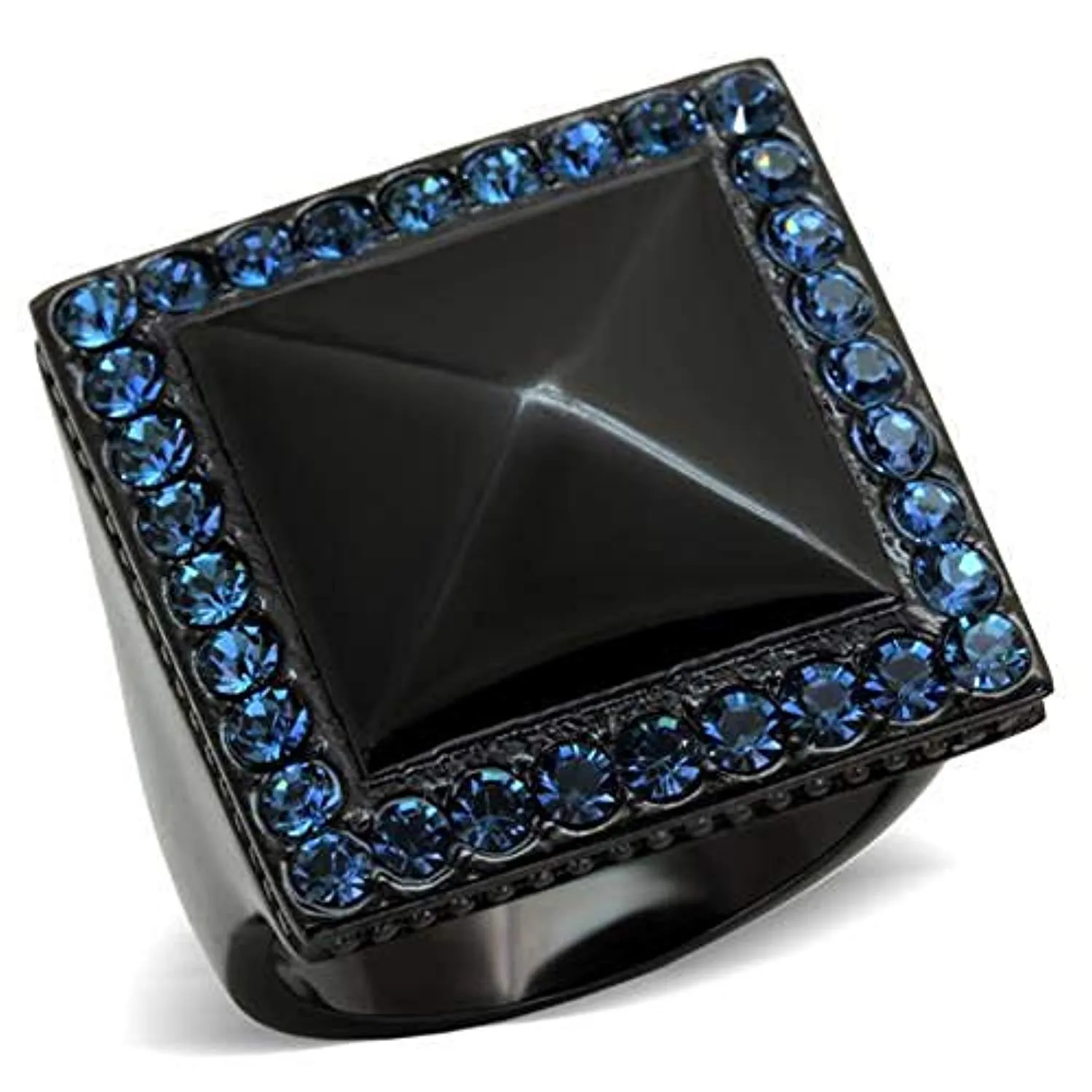 WildKlass Stainless Steel Ring IP Black Women Top Grade Crystal Montana