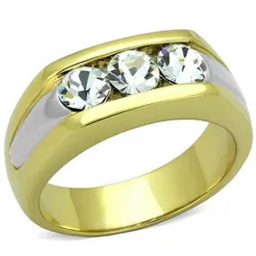 WildKlass Stainless Steel Ring Two-Tone IP Gold Men Top Grade Crystal Clear