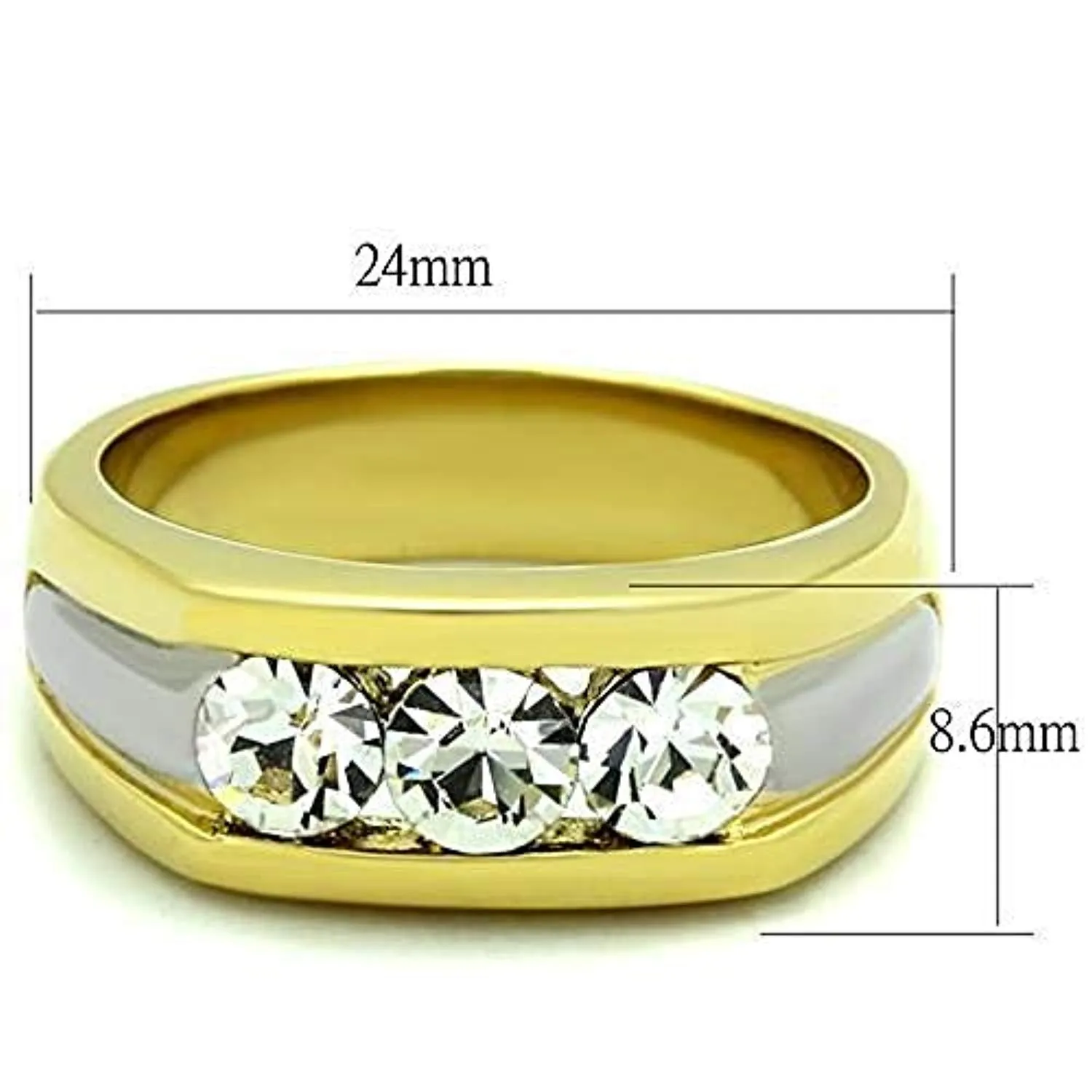 WildKlass Stainless Steel Ring Two-Tone IP Gold Men Top Grade Crystal Clear