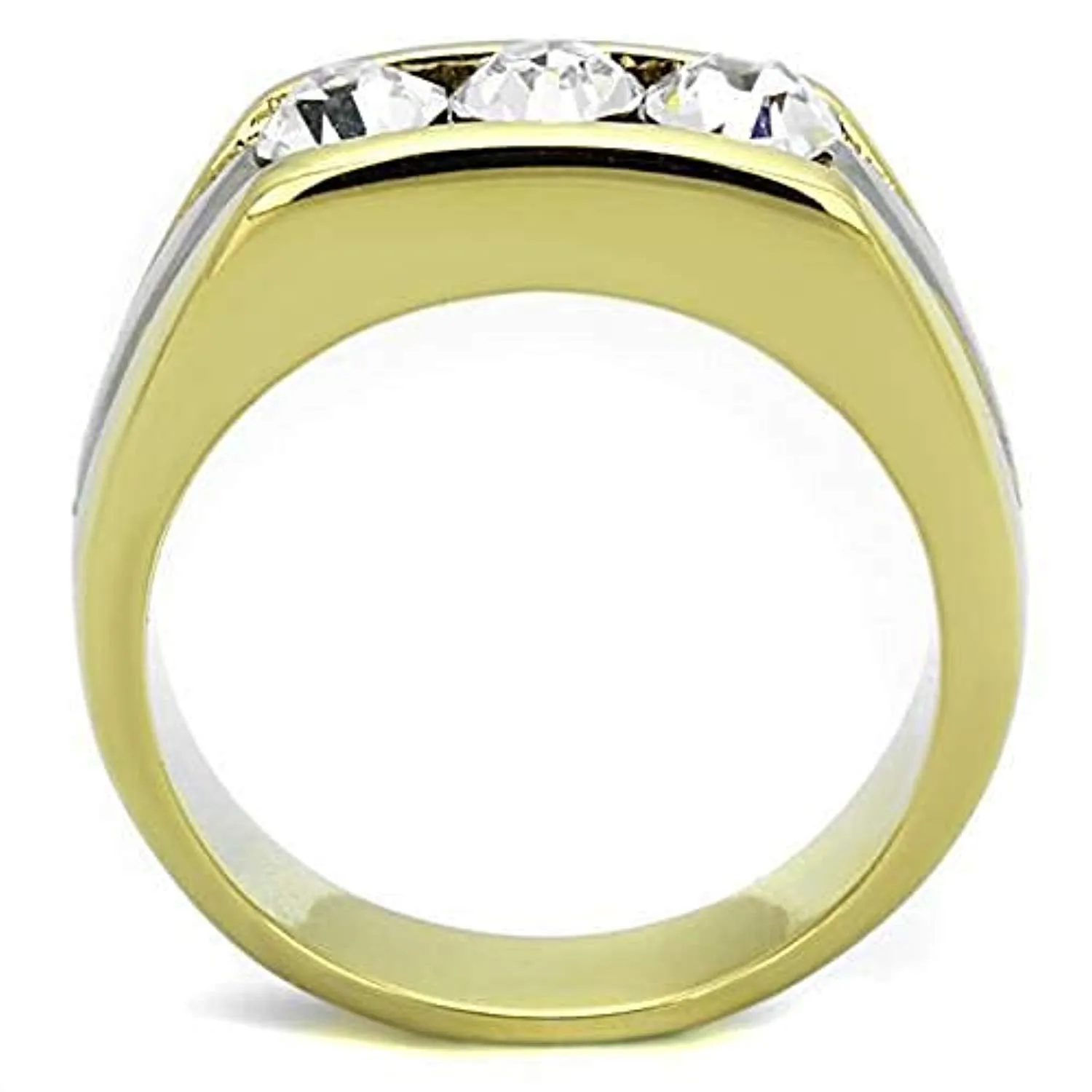 WildKlass Stainless Steel Ring Two-Tone IP Gold Men Top Grade Crystal Clear