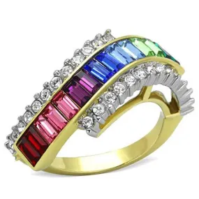 WildKlass Stainless Steel Ring Two-Tone IP Gold Women Top Grade Crystal Multi Color