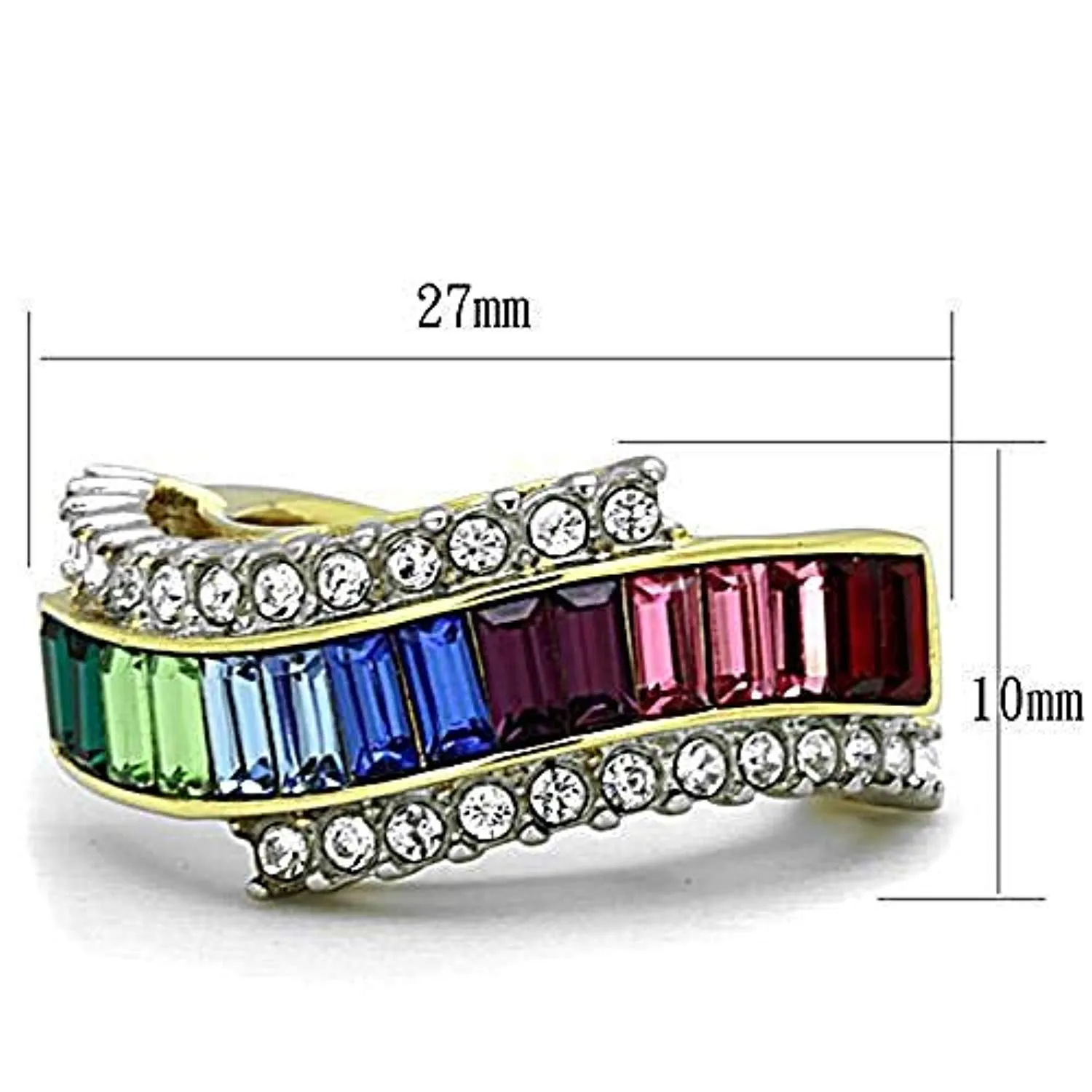 WildKlass Stainless Steel Ring Two-Tone IP Gold Women Top Grade Crystal Multi Color