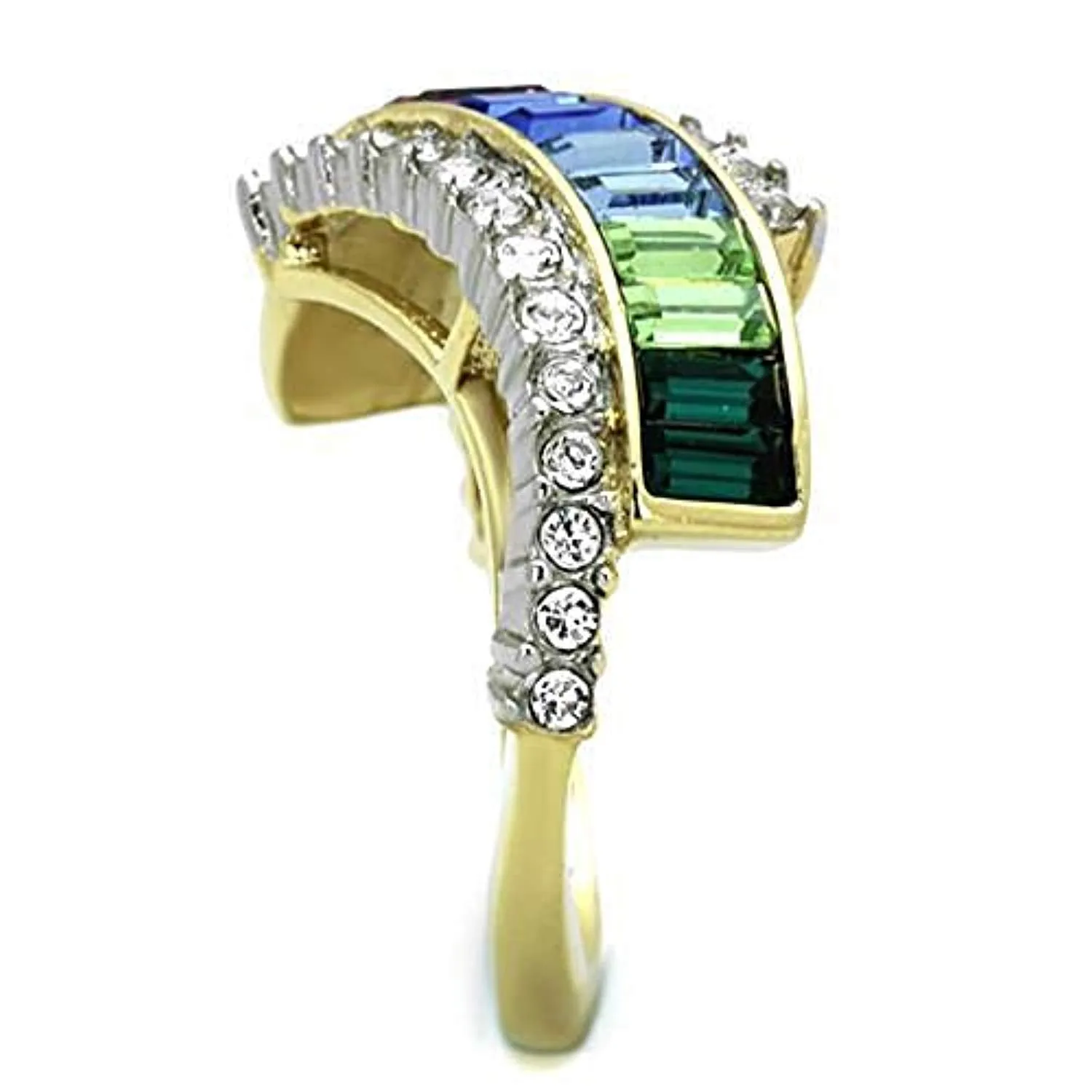 WildKlass Stainless Steel Ring Two-Tone IP Gold Women Top Grade Crystal Multi Color