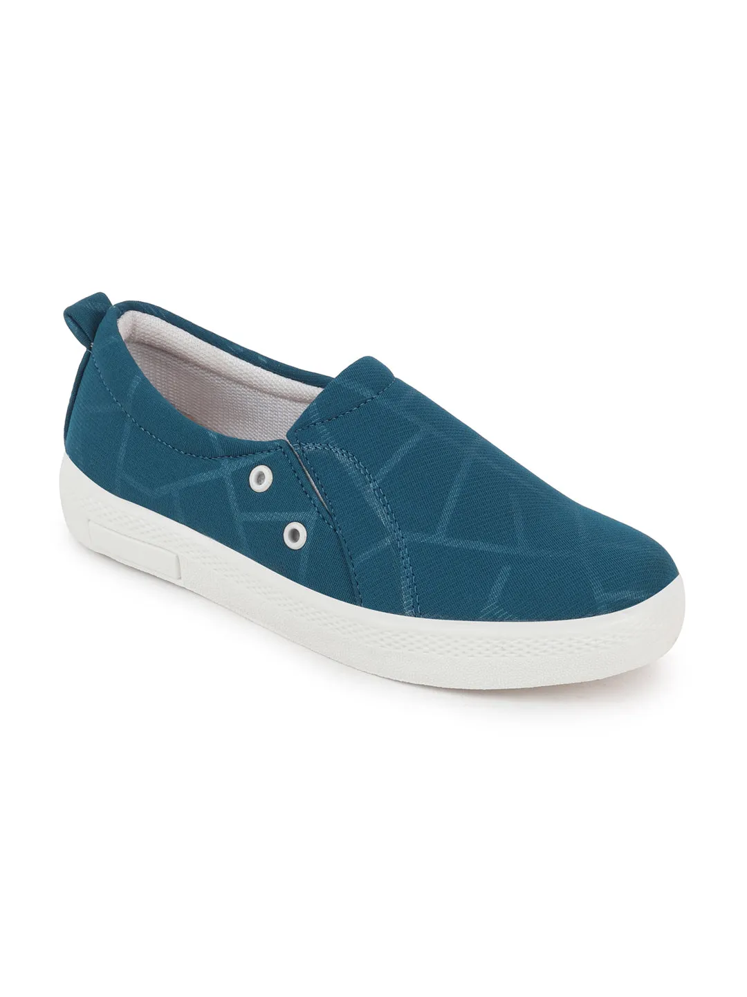 Women Blue Casual Canvas Slip-On Loafers