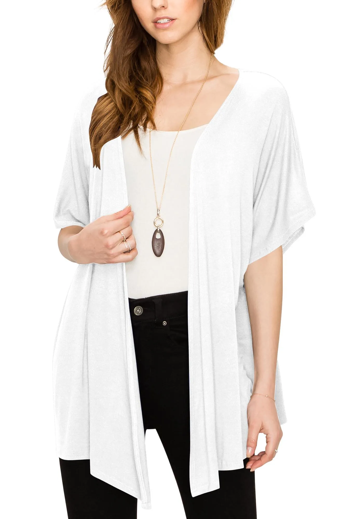 Womens Short Sleeve Open Front Loose Kimono Style Cardigan