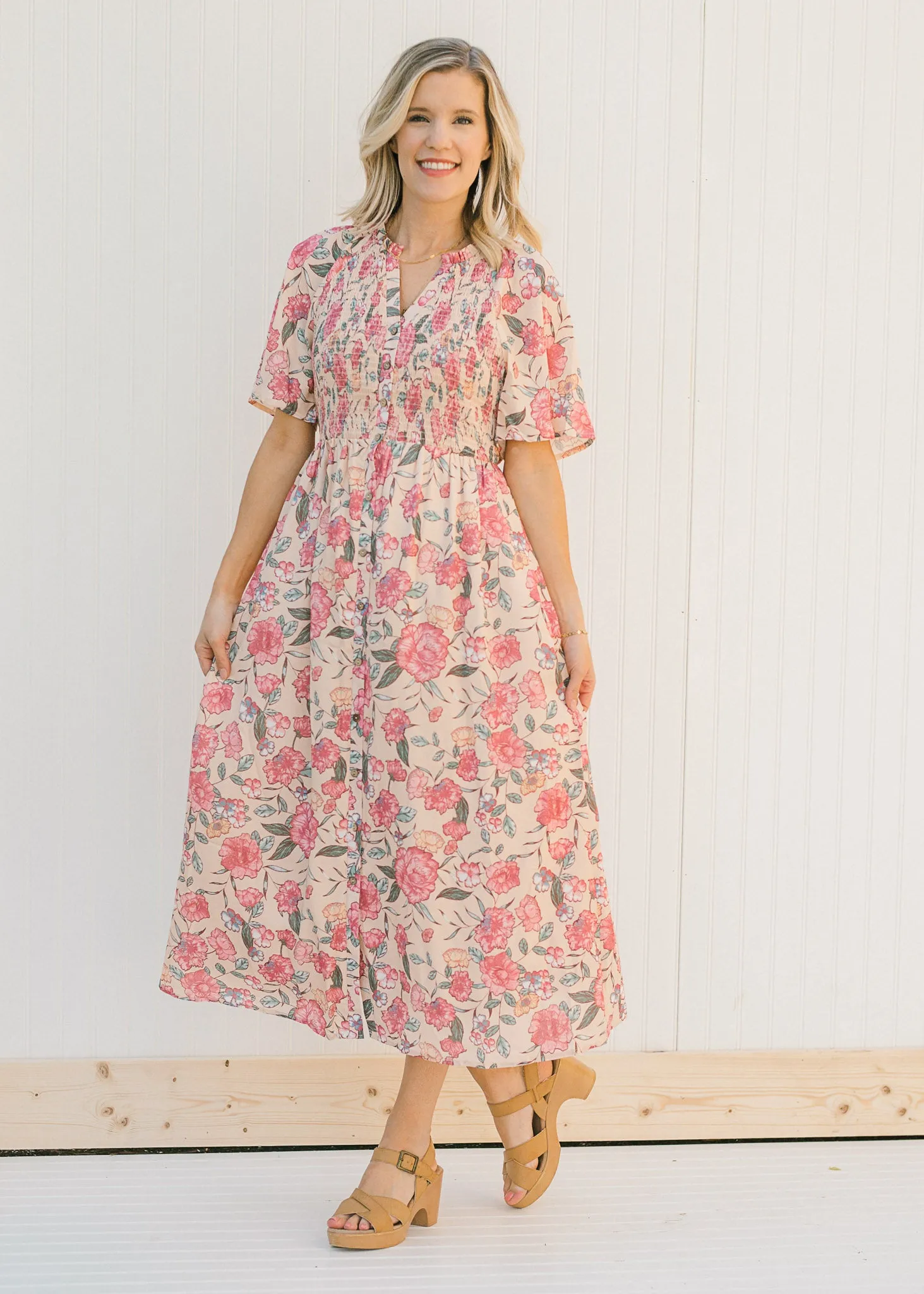 X Floral Peach Button Up Dress