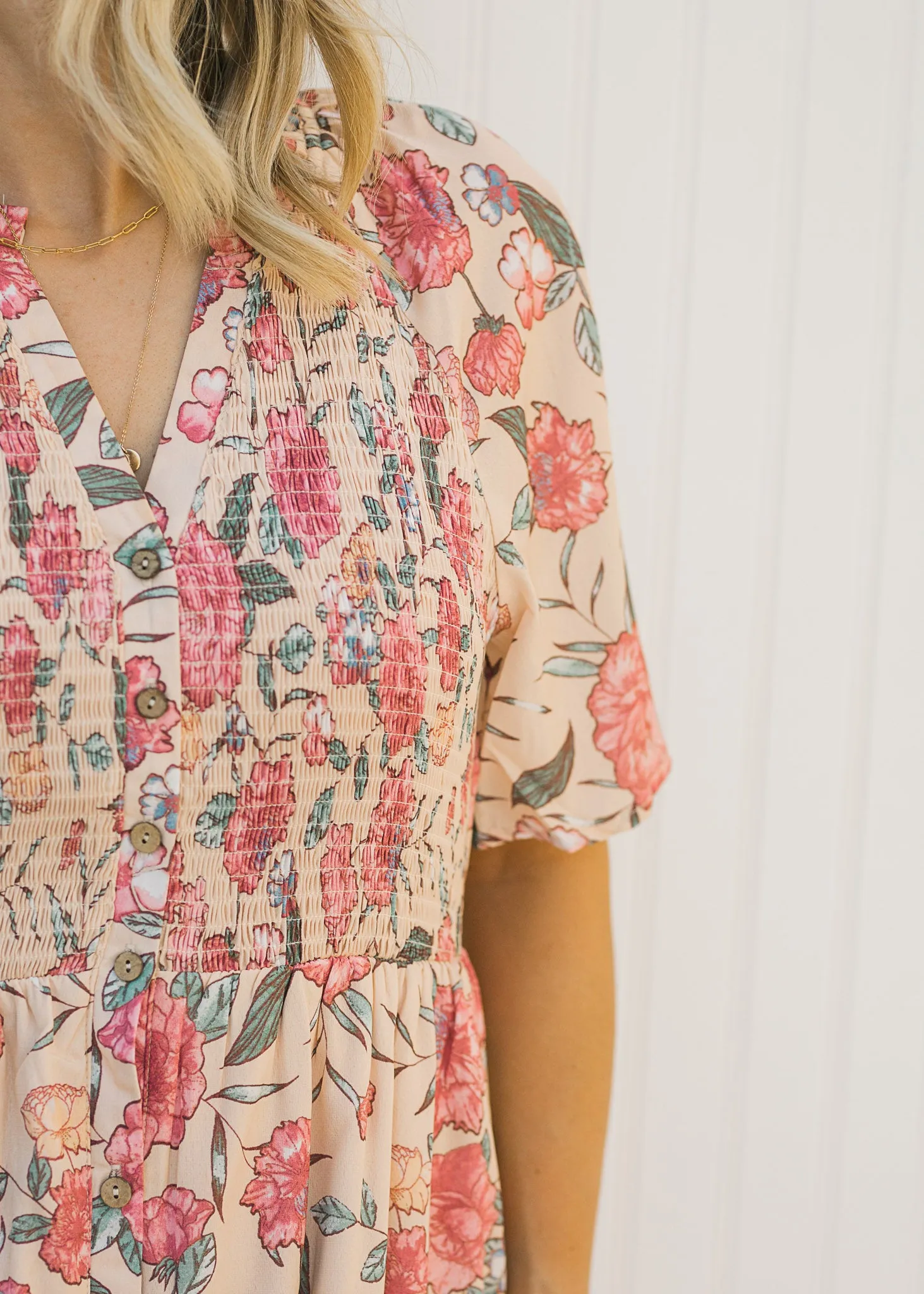 X Floral Peach Button Up Dress